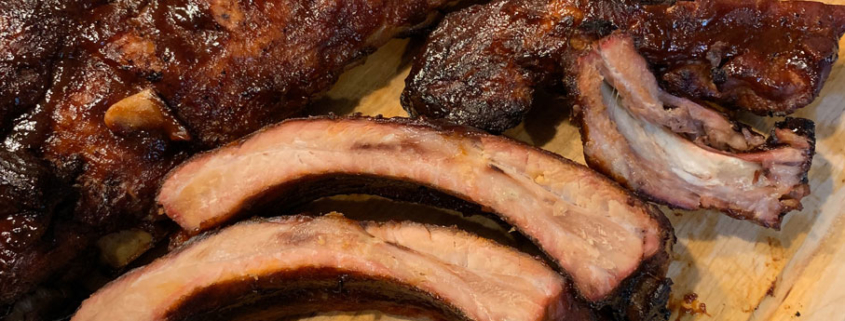 Smoked ribs cut and ready to be served