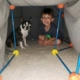 Olive and Brian in his fort one day